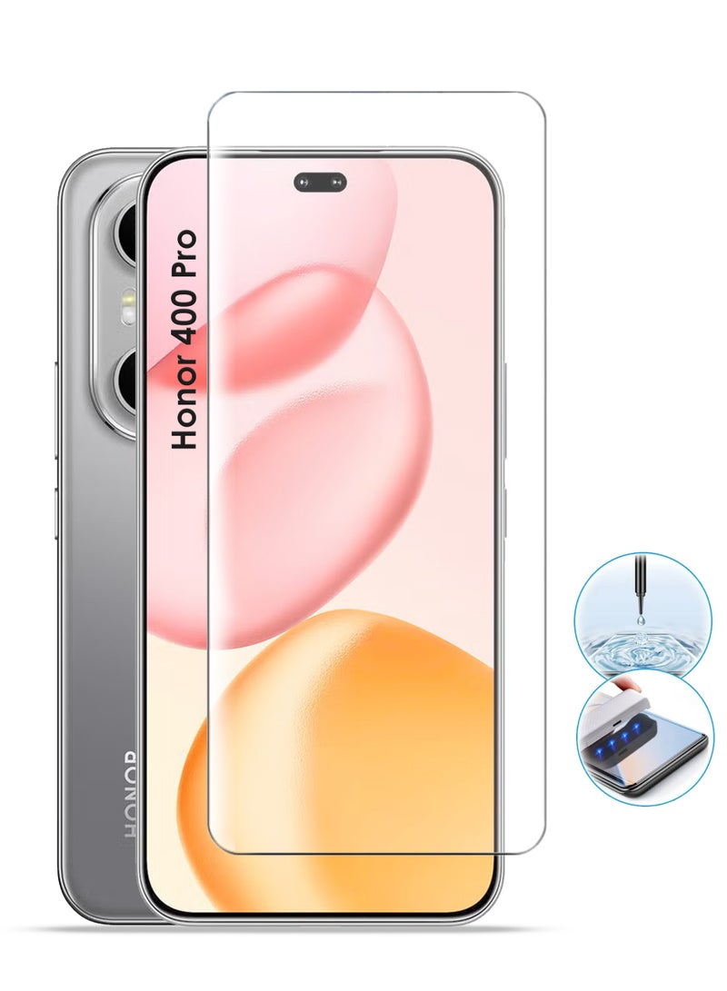 REWO Honor 400 Pro 5G Screen Protector - UV Advanced Full Screen Tempered Glass For Honor 400 Pro, Full Adhesive UV Curved Case Friendly HD Clarity With Installation Kit, High Transparency, Delicate Touch, Anti-Explosion, Smooth Arc Edges - Image 1